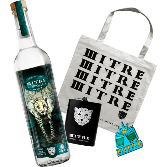 Kit Party Origen | Mezcal Mitre Origen + 1 Ecobag + 1 Licorera + 1 Pin